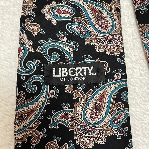 Liberty London 100% Silk Paisley Design Black,Teal & Tan Tie—Great Looking! EUC - Picture 5 of 8